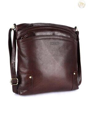 Genuine Leather Large Crossbody Bag Sling Shoulder Handbag Triple Zip